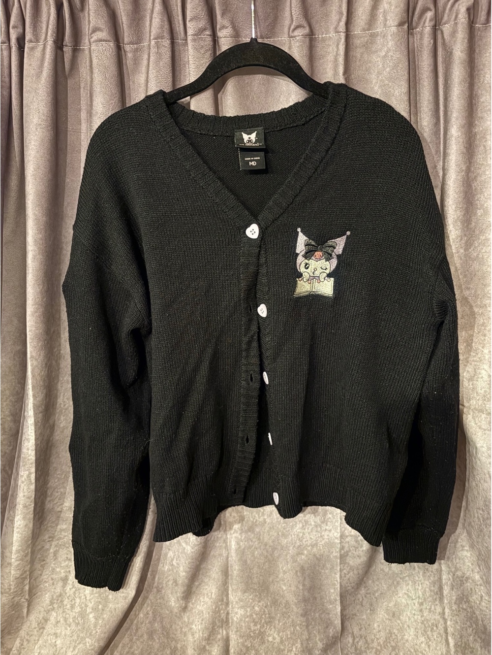 Kuromi by Sanrio Black Knit Cardigan Sweater Women’s Medium Kawaii Goth
